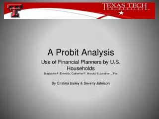 A Probit Analysis Use of Financial Planners by U.S. Households