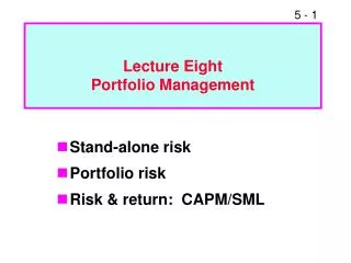 Lecture Eight Portfolio Management