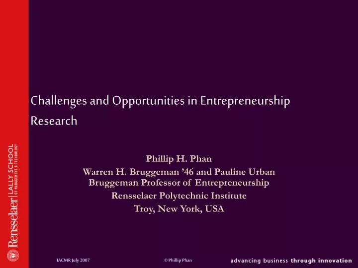 challenges and opportunities in entrepreneurship research