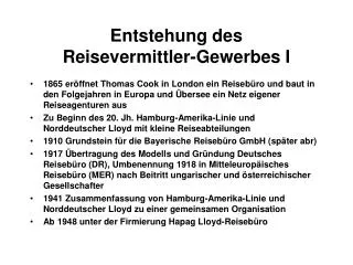 entstehung des reisevermittler gewerbes i