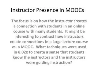 Instructor Presence in MOOCs