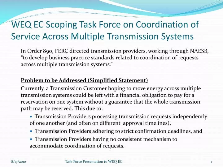 weq ec scoping task force on coordination of service across multiple transmission systems