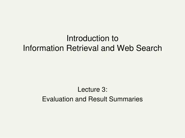 introduction to information retrieval and web search