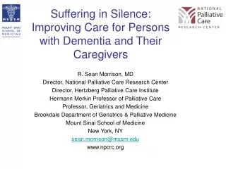 Suffering in Silence: Improving Care for Persons with Dementia and Their Caregivers
