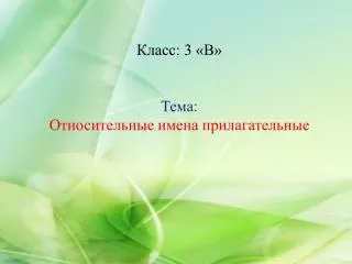 Класс: 3 «В» Тема: Относительные имена прилагательные