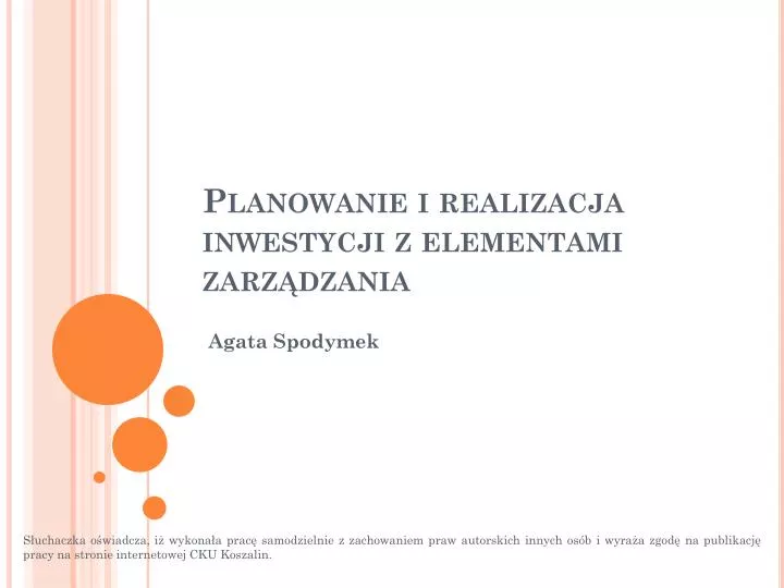 planowanie i realizacja inwestycji z elementami zarz dzania