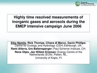 EMEP Intensive Measurement Periods June 2006 / January 2007