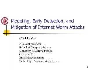 Modeling, Early Detection, and Mitigation of Internet Worm Attacks