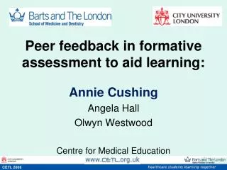 Peer feedback in formative assessment to aid learning: