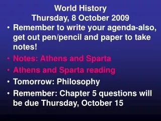 World History Thursday, 8 October 2009