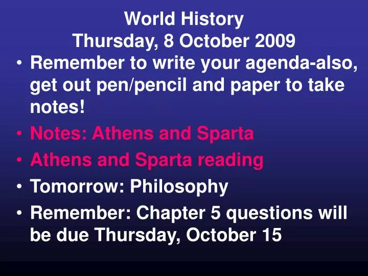 world history thursday 8 october 2009