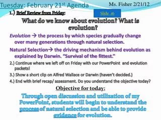 Tuesday : February 21 st Agenda