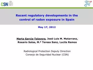 Recent regulatory developments in the control of radon exposure in Spain May 17, 2012