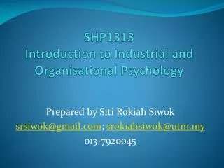 SHP1313 Introduction to Industrial and Organisational Psychology