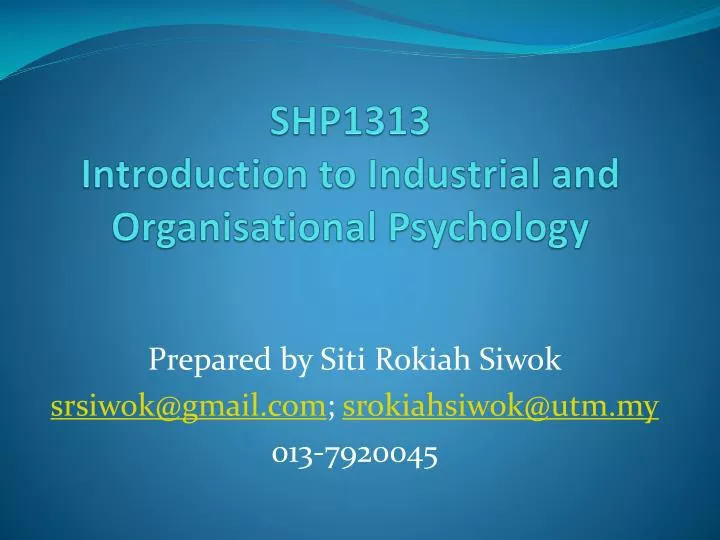 shp1313 introduction to industrial and organisational psychology