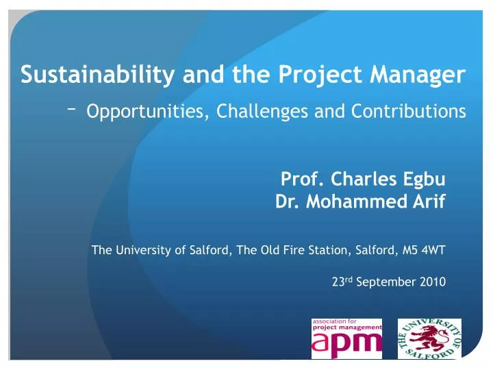sustainability and the project manager opportunities challenges and contributions