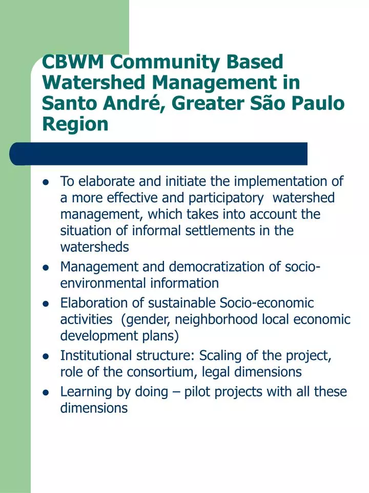 cbwm community based watershed management in santo andr greater s o paulo region