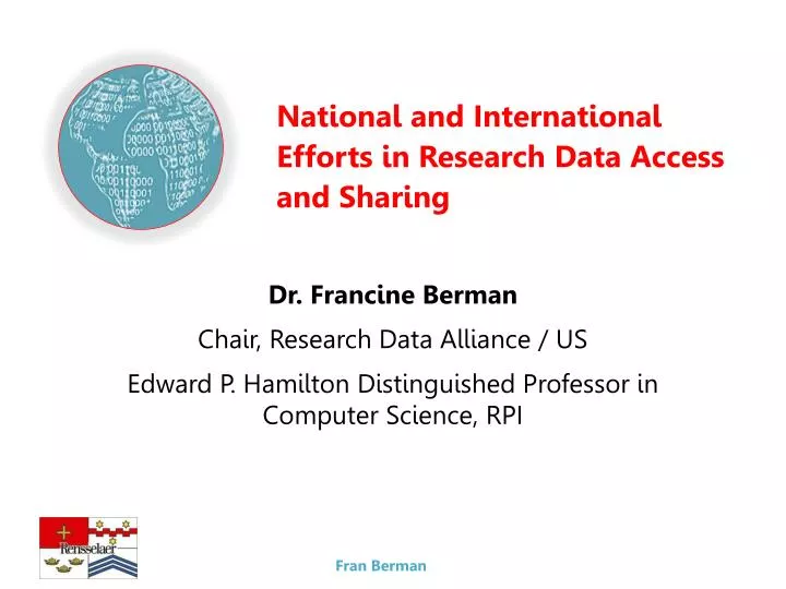 national and international efforts in research data access and sharing