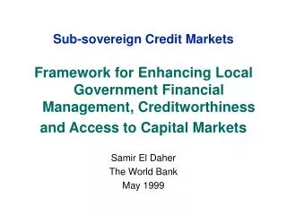 Sub-sovereign Credit Markets
