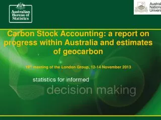 Carbon Stock Accounting: a report on progress within Australia and estimates of geocarbon