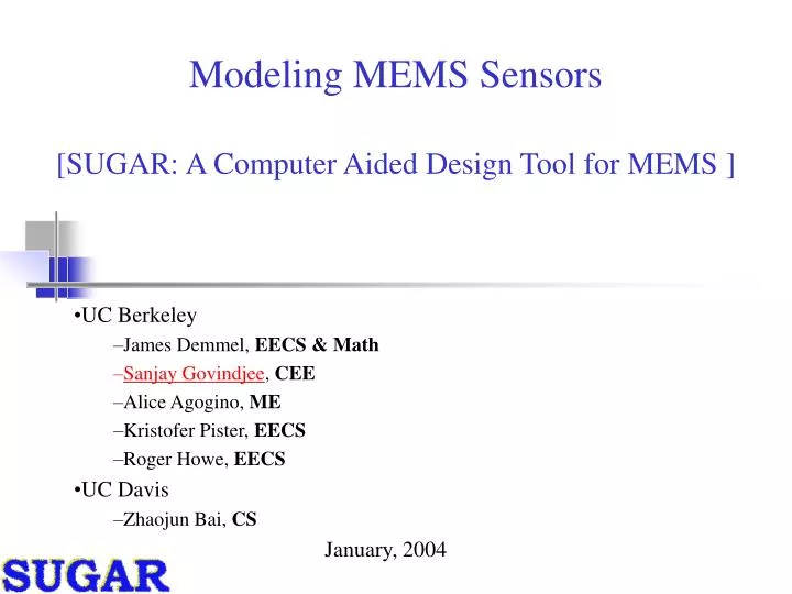 modeling mems sensors sugar a computer aided design tool for mems