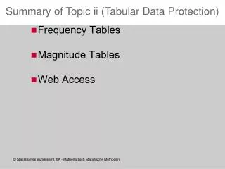 Summary of Topic ii (Tabular Data Protection)