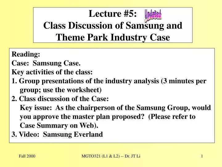 lecture 5 class discussion of samsung and theme park industry case