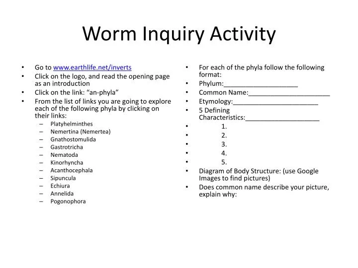 worm inquiry activity