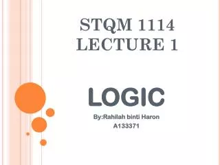 STQM 1114 LECTURE 1