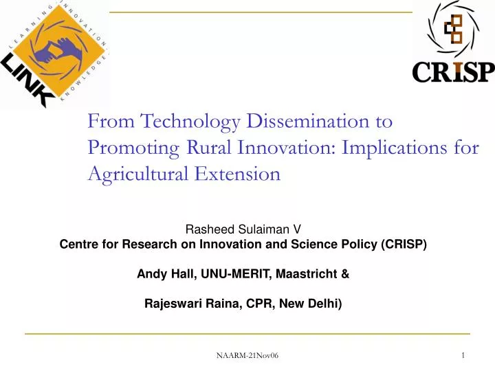 from technology dissemination to promoting rural innovation implications for agricultural extension