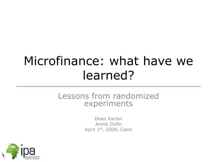 microfinance what have we learned