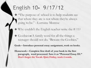 English 10- 9/17/12