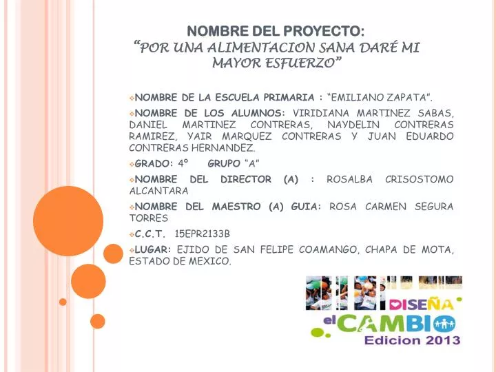 nombre del proyecto por una alimentacion sana dar mi mayor esfuerzo