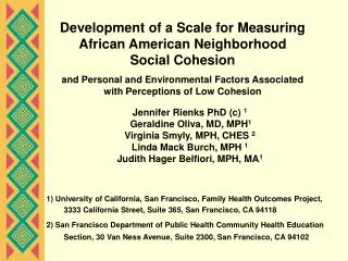 Development of a Scale for Measuring African American Neighborhood Social Cohesion