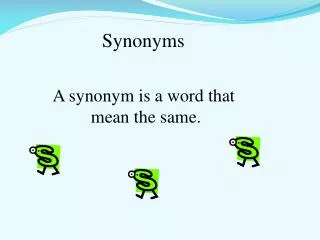 A synonym is a word that mean the same.