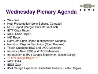 Wednesday Plenary Agenda