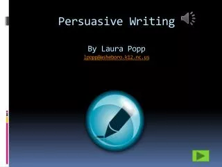 Persuasive Writing By Laura Popp lpopp@asheboro.k12.nc