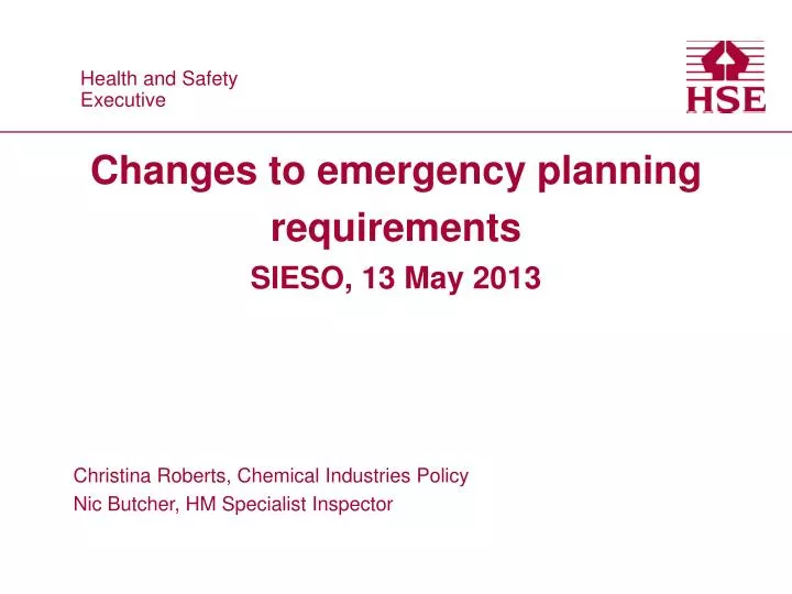 changes to emergency planning requirements sieso 13 may 2013