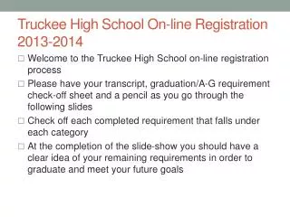 Truckee High School On-line Registration 2013-2014