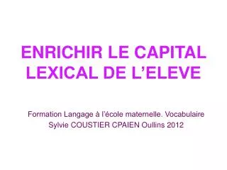 enrichir le capital lexical de l eleve