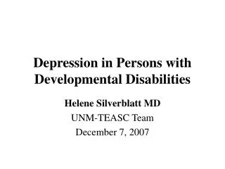 Depression in Persons with Developmental Disabilities