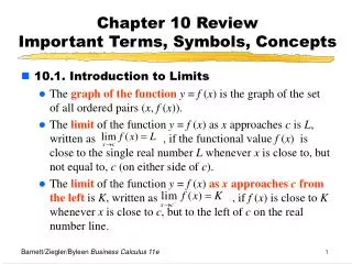 Chapter 10 Review Important Terms, Symbols, Concepts
