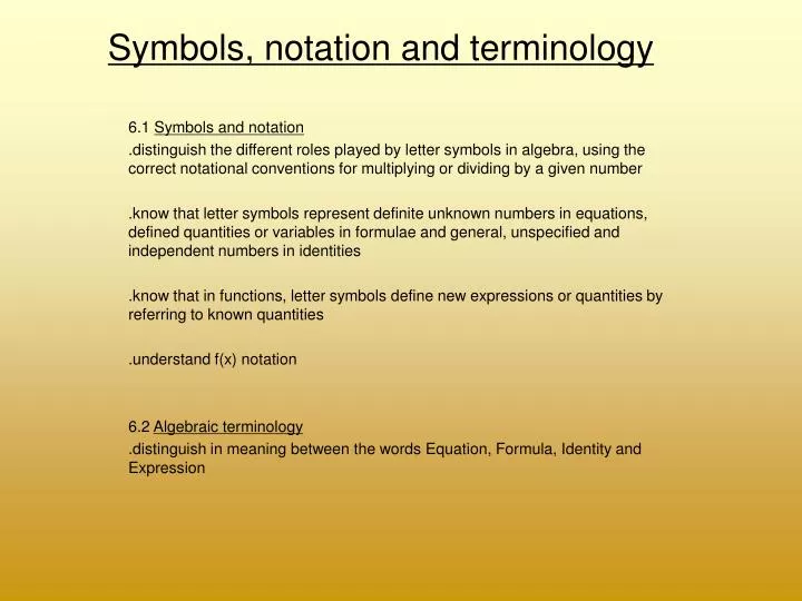 symbols notation and terminology