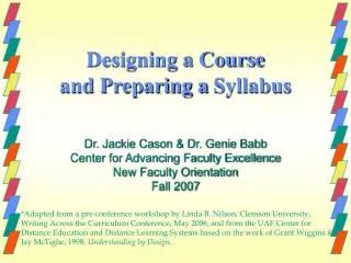 Designing a Course and Preparing a Syllabus