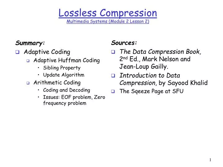 lossless compression multimedia systems module 2 lesson 2