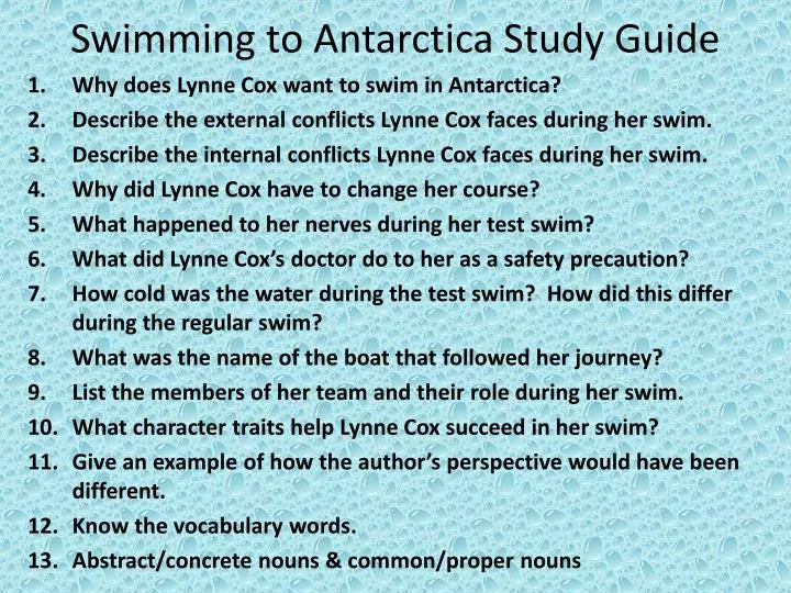 swimming to antarctica study guide