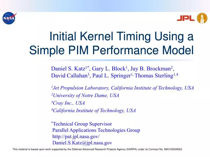 initial kernel timing using a simple pim performance model