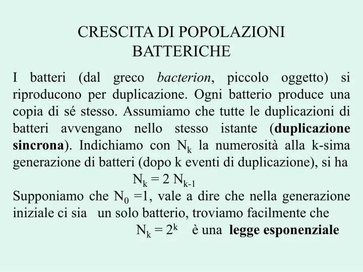 crescita di popolazioni batteriche