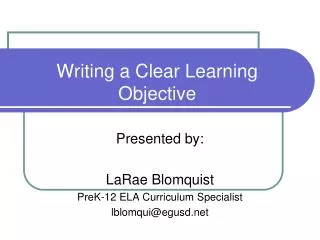 Writing a Clear Learning Objective
