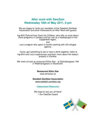 After work with SweZam Wednesday 18th of May 2011, 6 pm